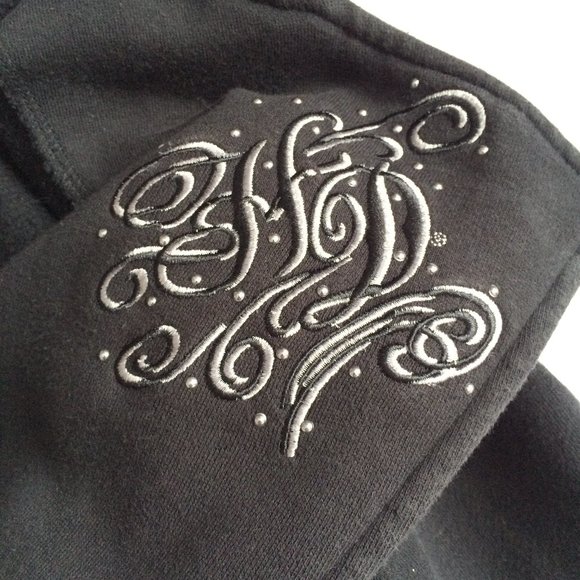 Harley Davidson Womens Hooded Jacket Small Black Embroidered Studs Zip 2010 HD - Picture 6 of 10